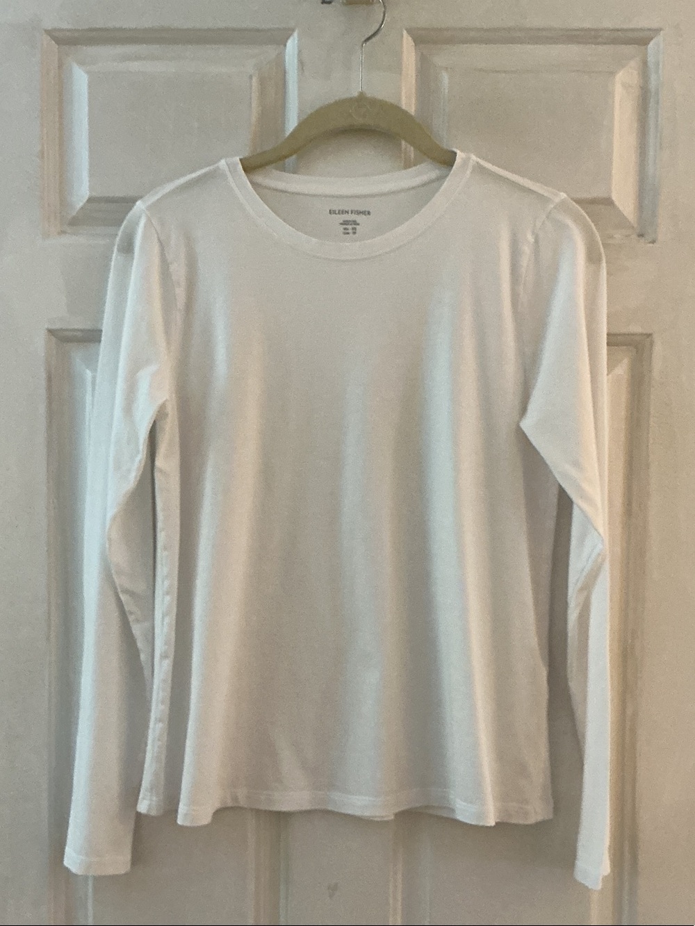 Eileen Fisher White Organic Cotton Round Neck Long Sleeve Tee Top EUC XS